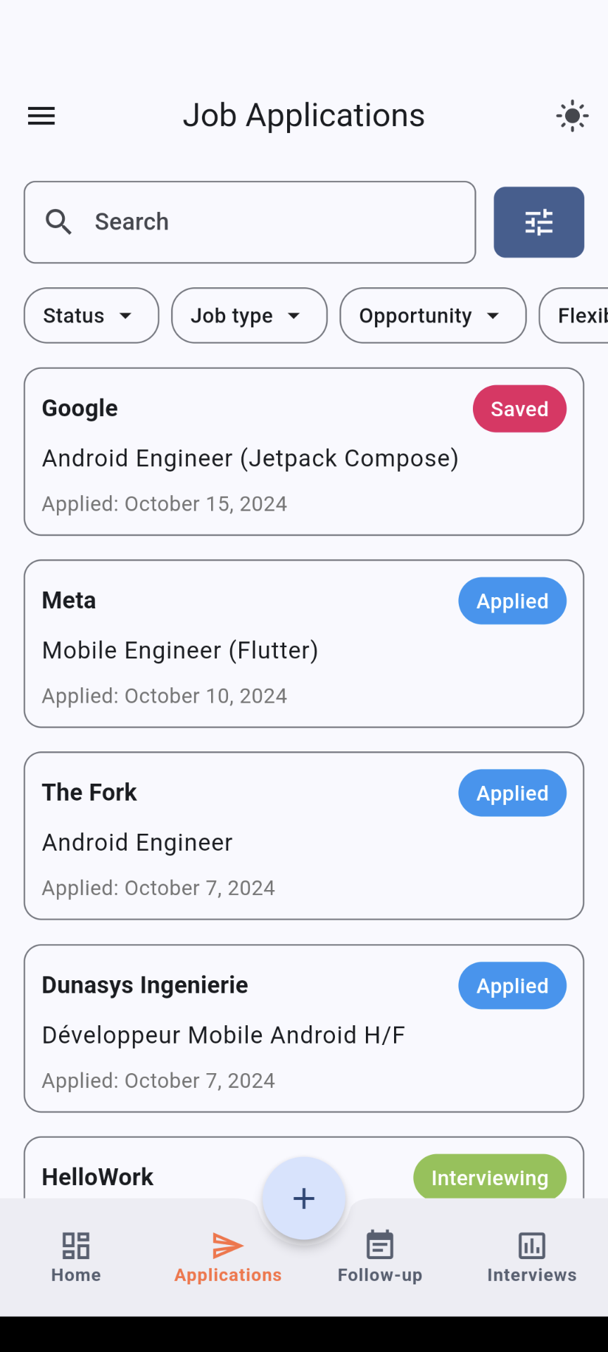 Job listings screenshot